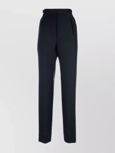 Prada High Waist Pleated Trousers With Back Pocket In Blue