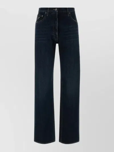 Prada High Waist Straight Leg Denim Trousers In Blue