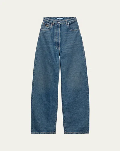 Prada High Waisted Denim Pants In Bleu