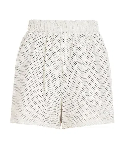 Prada High-waisted Logo-plaque Shorts In White