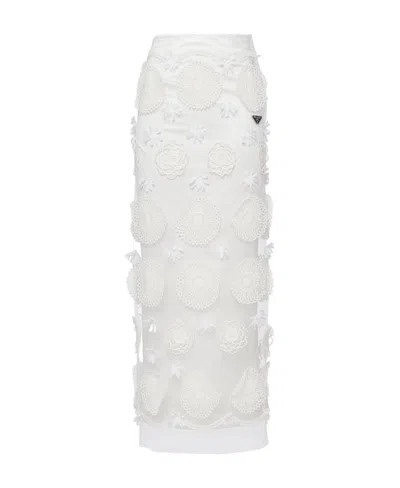 Prada High-waisted Logo-plaque Skirt In White