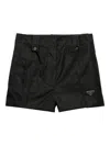Prada Womens Black Re-nylon Triangle-logo Woven Shorts In Black