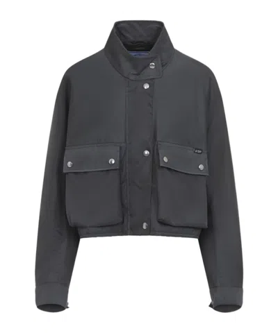 Prada High-neck Long-sleeved Casual Jacket In Gray