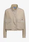 Prada High Collar Jacket Adjustable Cuffs Pockets In Neutral