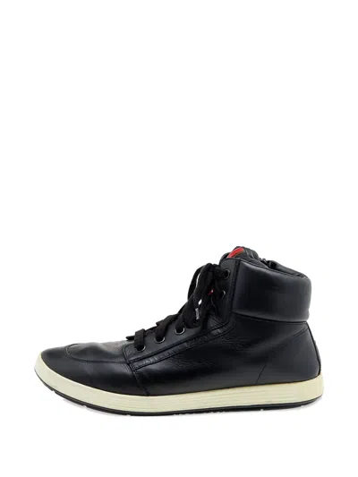 Pre-owned Prada High-top Leather Sneakers In Black
