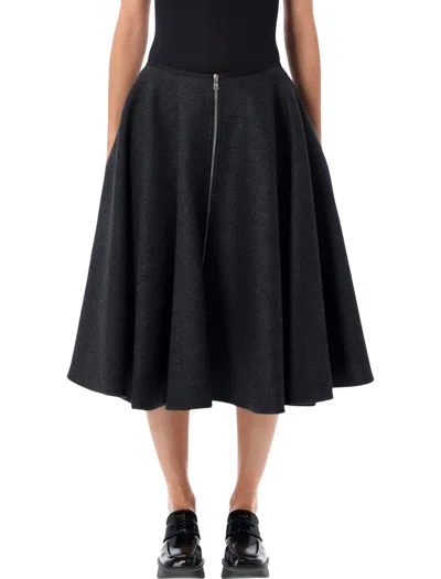 Prada High-waist Zip-front Flared Midi Skirt In Animal Print