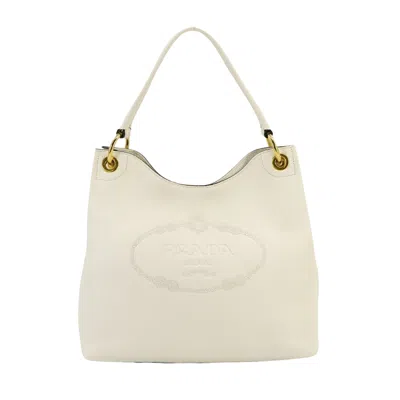 Prada Hobo Leather Shoulder Bag () In White