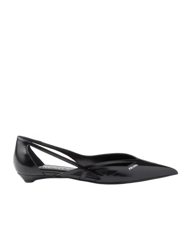 PRADA PRADA POINTED-TOE CUT-OUT DETAILED BALLERINAS