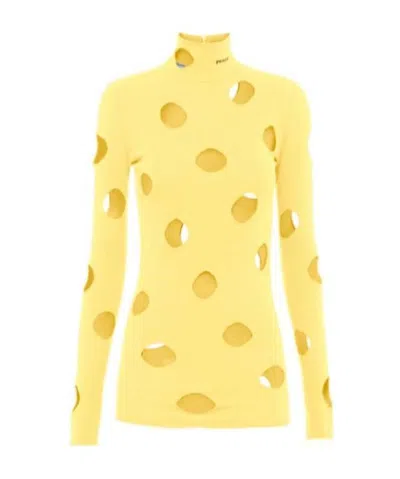 Prada Hollowed-out High-neck Pullover In Yellow