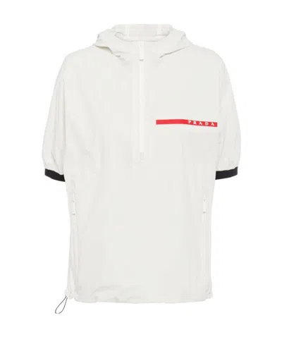 Prada Light Nylon Short-sleeved Jacket In Chalk White