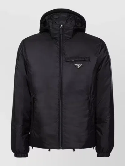 Prada Hooded Coat Elasticated Cuffs Side Pockets In Brown
