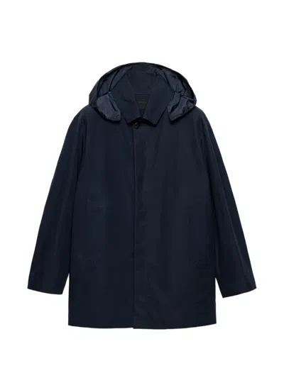 Prada Hooded Cotton Coat In Blue