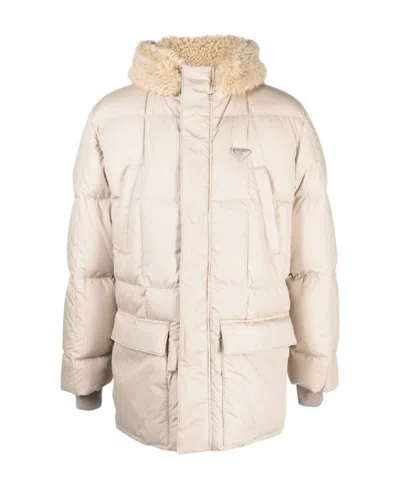 Prada Hooded Down Coat In Yellow
