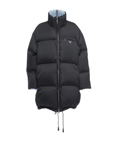 Prada Re-nylon High-neck Puffer Coat In Black