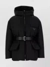 Prada Hooded Down Jacket With Belted Waist