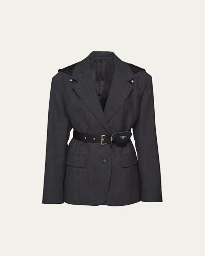 Prada Women's Single-breasted Wool And Re-nylon Blazer In Grey