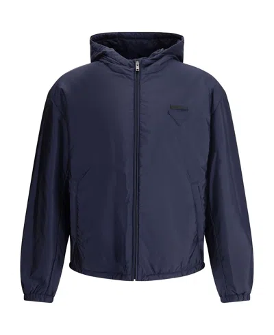 Prada Hooded Jacket In Blue