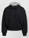 Prada Hooded Jacket Front Pockets Ribbed Trim In Black