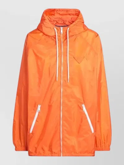 Prada Hooded Jacket Lightweight Fabric Elasticated Cuffs In Orange