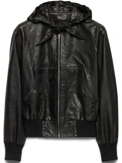PRADA HOODED LEATHER JACKET
