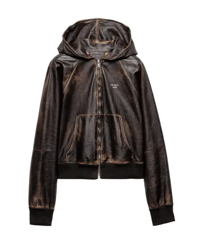 PRADA NAPPA LEATHER HOODIE JACKET