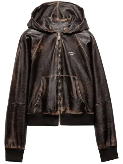 PRADA HOODED LEATHER JACKET