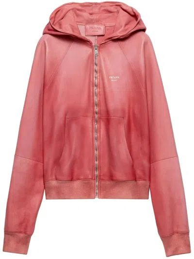 Prada Hooded Leather Jacket In Pink
