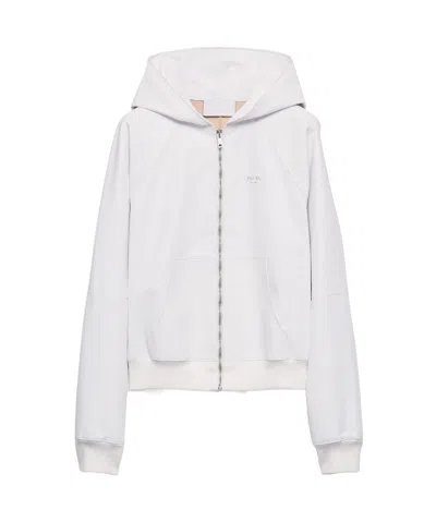 Prada Leather Zipper Hoodie In White