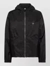Prada Hooded Lightweight Jacket Front Pockets In Black