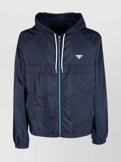 Prada Hooded Lightweight Jackets Elasticated Cuffs In Blue
