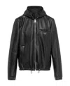 Prada Reversible Blouson In Leather And Re-nylon In Blue