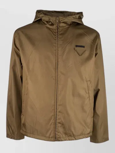 Prada Hooded Long Sleeve Womens City Coat In Brown