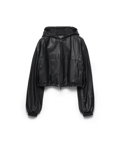 Prada Hooded Nappa Leather Jacket In Black