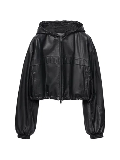 Prada Hooded Nappa-leather Jacket In Black