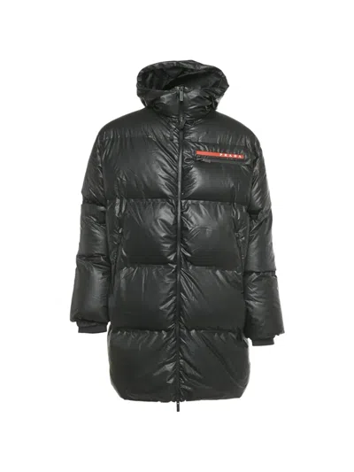 Pre-owned Prada Hooded Puffer Jacket In Black