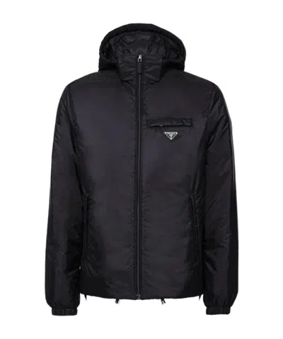 Prada Hooded Puffer Jacket In Black