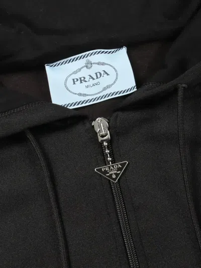 Pre-owned Prada Hooded Quarter-zip Maxi Dress In Black