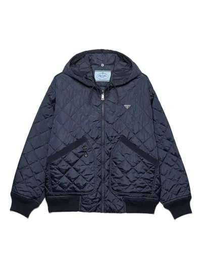 Prada Hooded Quilted Jacket In Blue