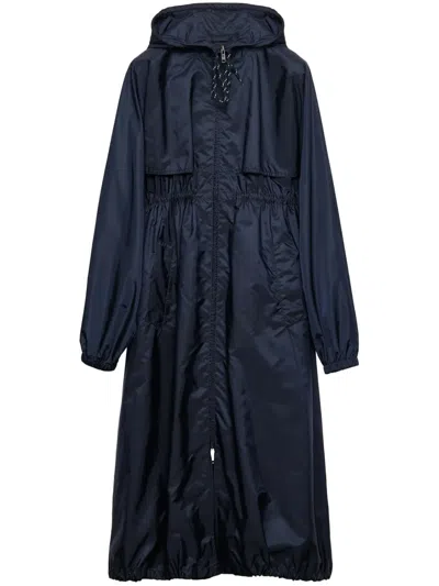Prada Hooded Raincoat In Blue