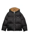 Prada Contrasting Lining Hooded Down Jacket In Black