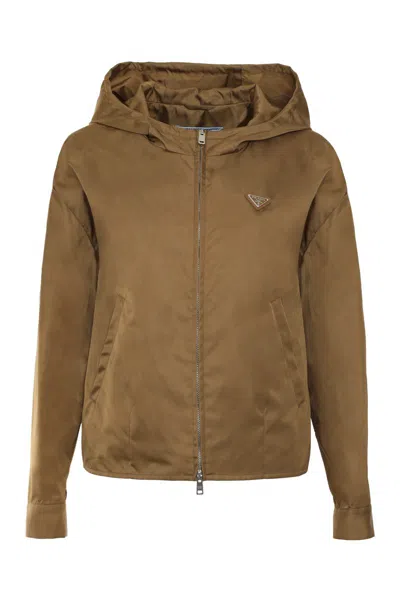 Prada Hooded Re-nylon Jacket In Brown