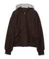 Prada Hooded Rush-stitch Jacket In Brown