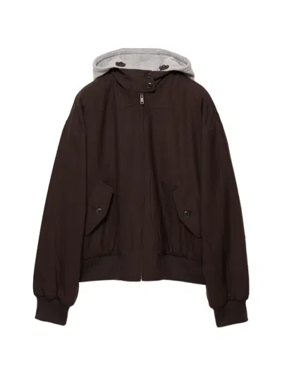 Prada Hooded Rush-stitch Jacket In Brown