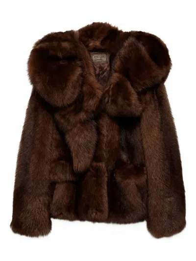 Prada Hooded Shearling Jacket In Brown