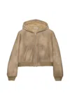 Prada Hooded Shearling Jacket In Neutral