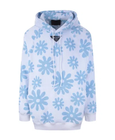 Prada Hooded Sweater In Blue