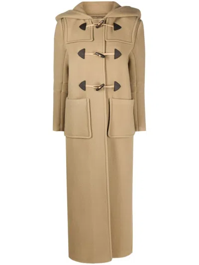 Prada Hooded Wool Coat In Khaki