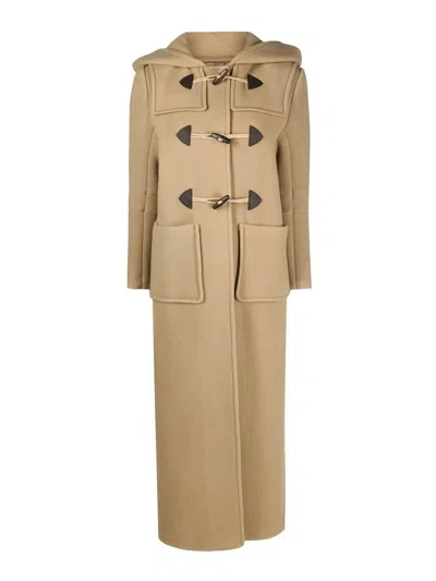 Prada Hooded Wool Coat In Khaki