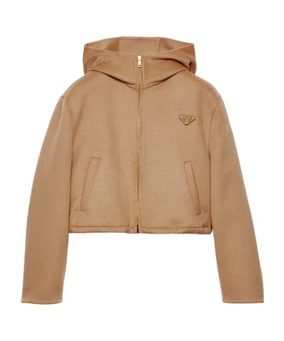 Prada Lightweight Cashgora Blouson Jacket In Camel Brown