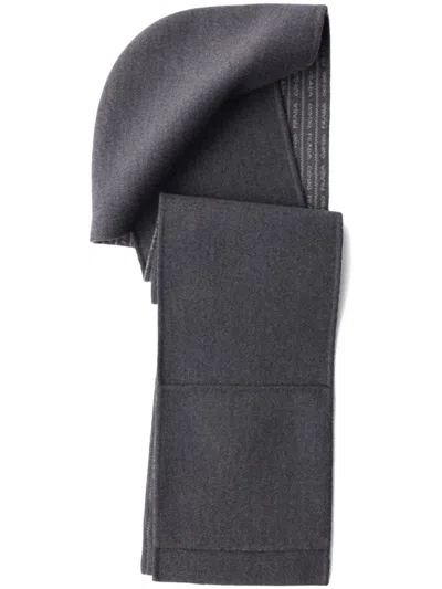 Prada Hooded Wool Scarf In Gray/white